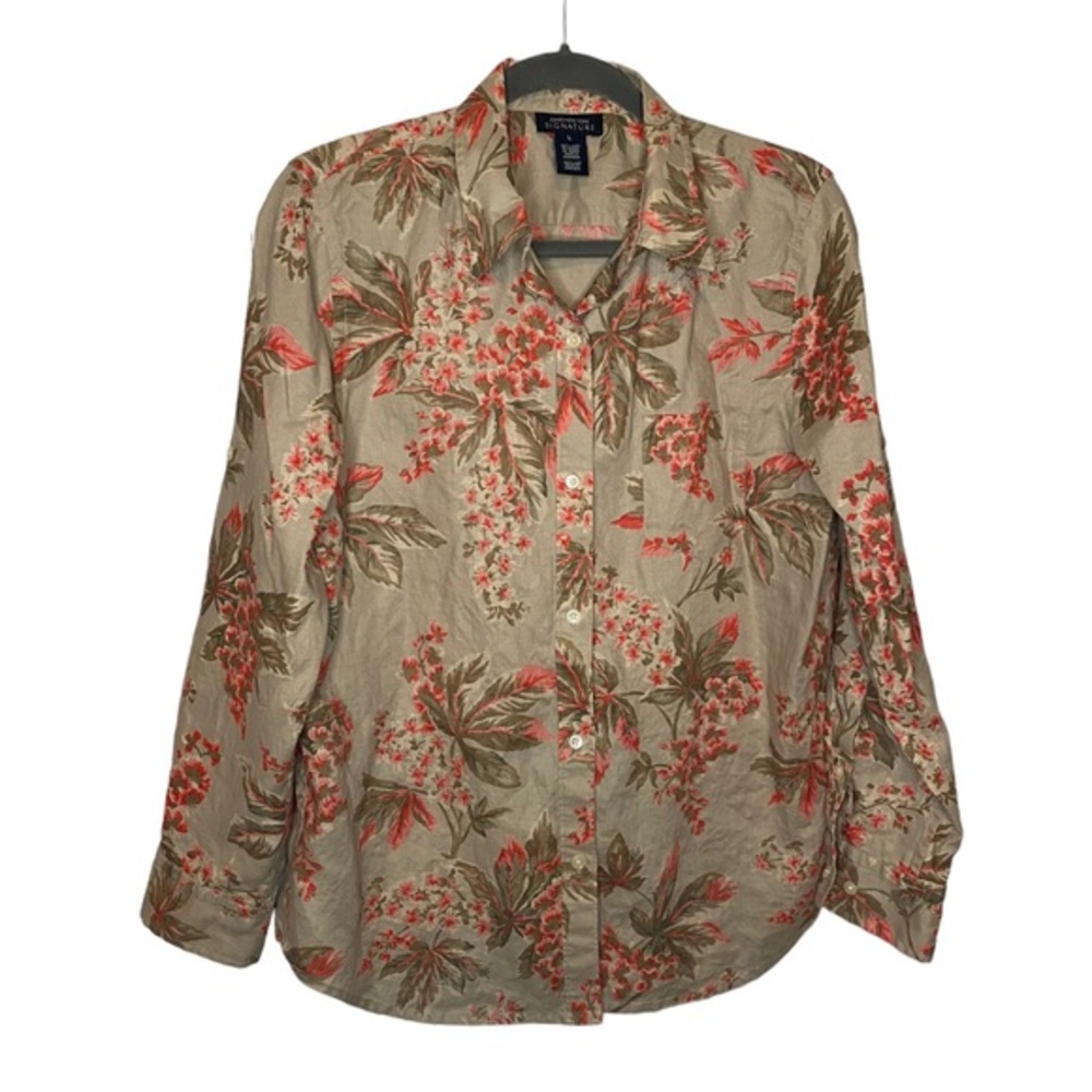 Jones of New York Linen Floral Button Down Shirt Size L